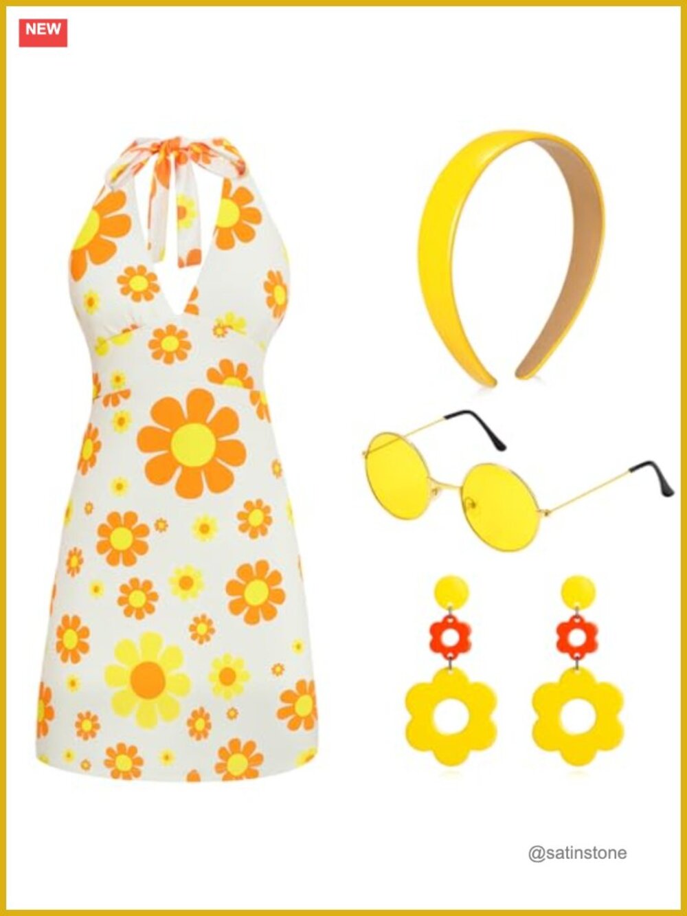 SATINIOR 4 Pc 60s 70s Disco Hippie Costume Dress Set